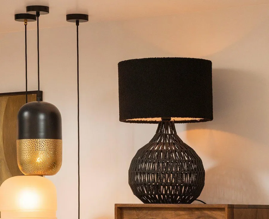 Woood Lampvoet Macy Rattan Look zwart
