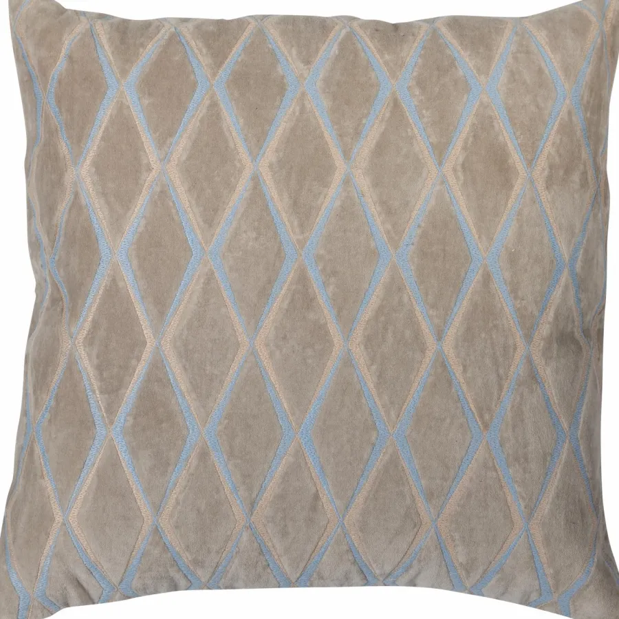 Woood Laon kussens velvet naturel/blauw - set van 3 Outlet