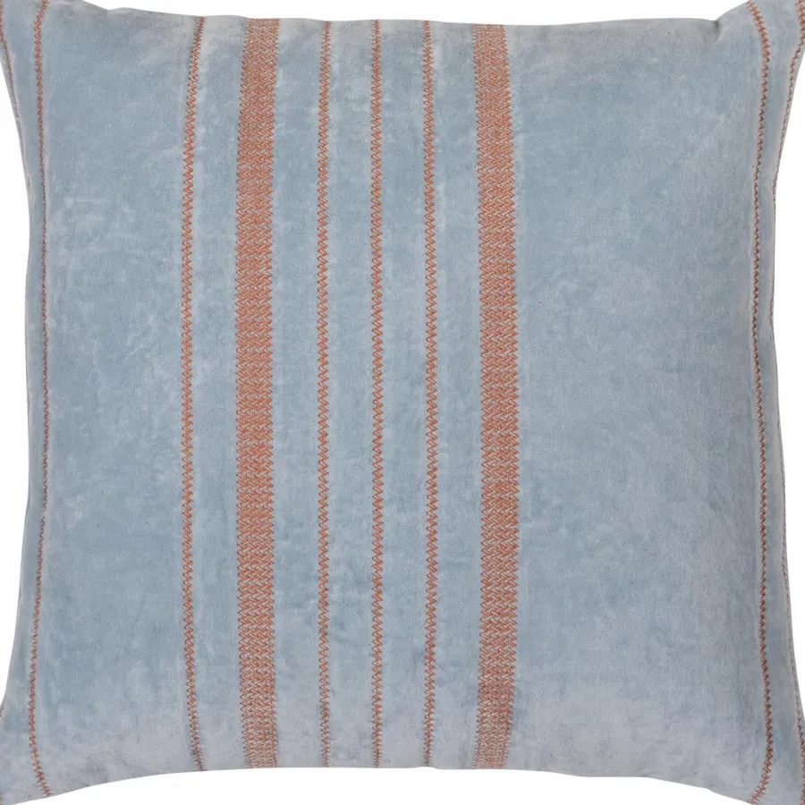 Woood Laon kussens velvet naturel/blauw - set van 3 Outlet