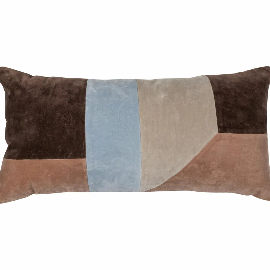 Woood Laon kussens velvet naturel/blauw - set van 3 Outlet