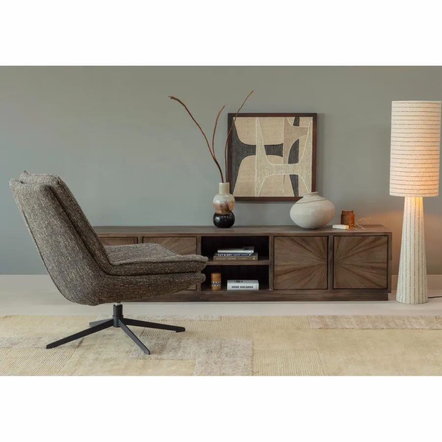 Woood Loft vloerlamp metaal/boucle naturel met strepen 130xo30cm Hot