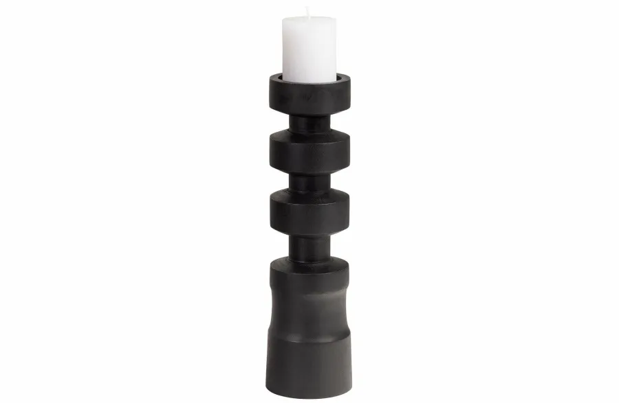 Woood Midi Kandelaar Mango Hout Zwart 41cm