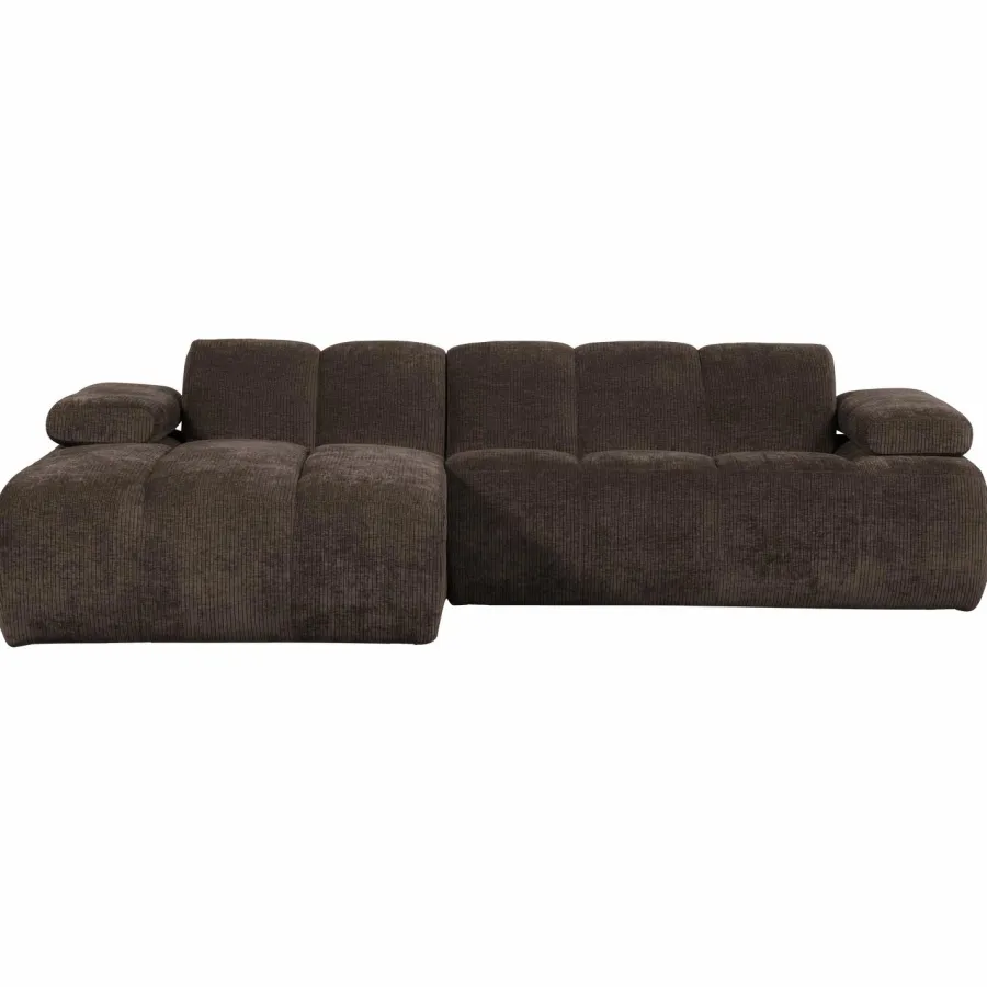 Woood Mojo Chaise Longue Bank Links Geweven Ribstof Bruin