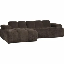 Woood Mojo Chaise Longue Bank Links Geweven Ribstof Bruin