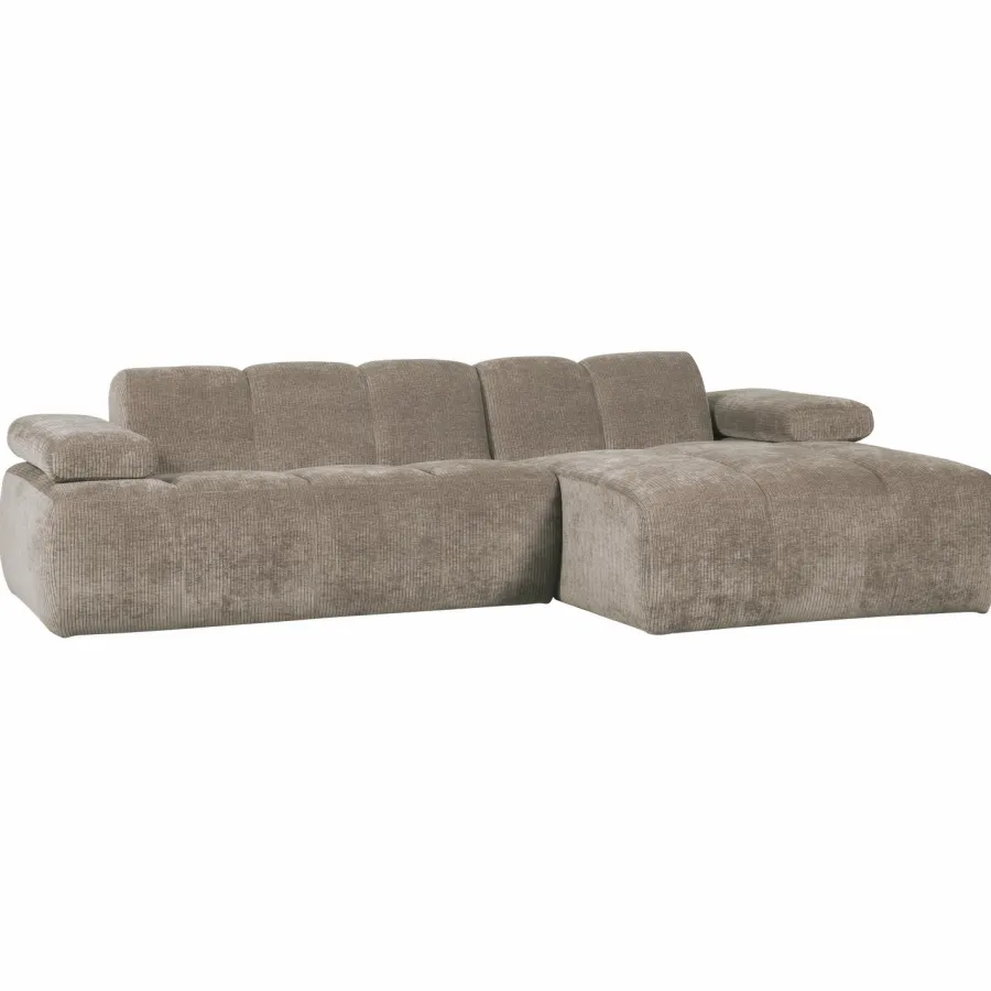 Woood Mojo chaise longue bank rechts ribstof donkerzand New