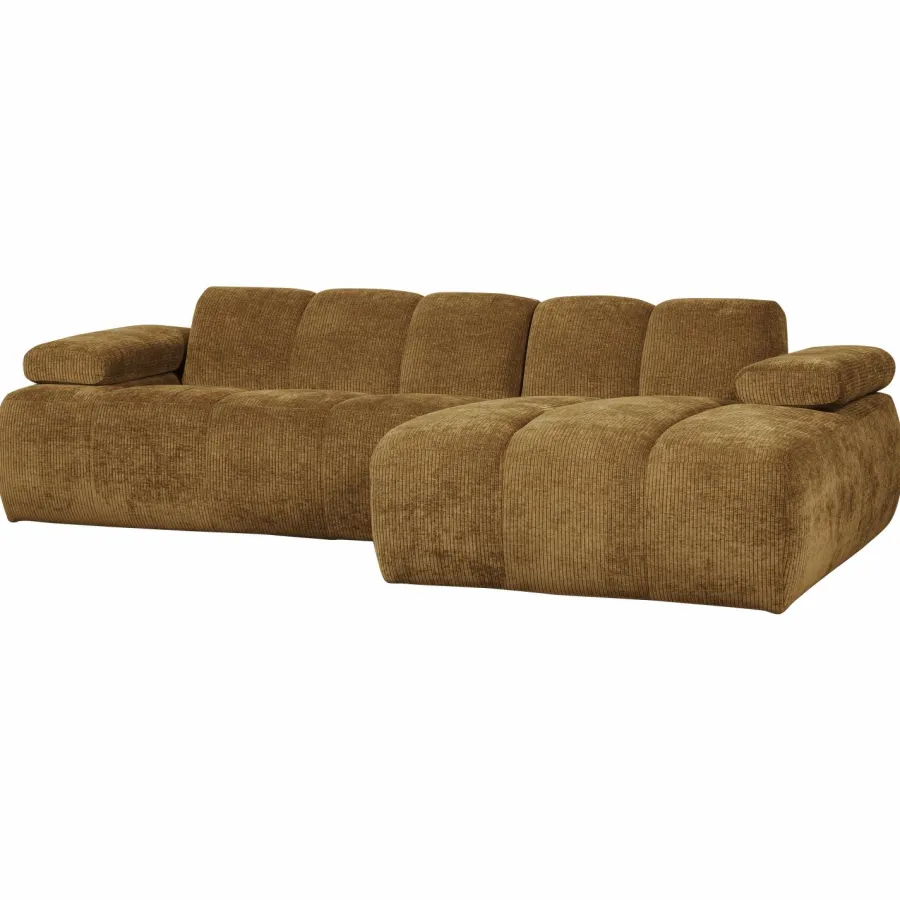 Woood Mojo Chaise Longue Bank Rechts Geweven Ribstof Honinggeel New