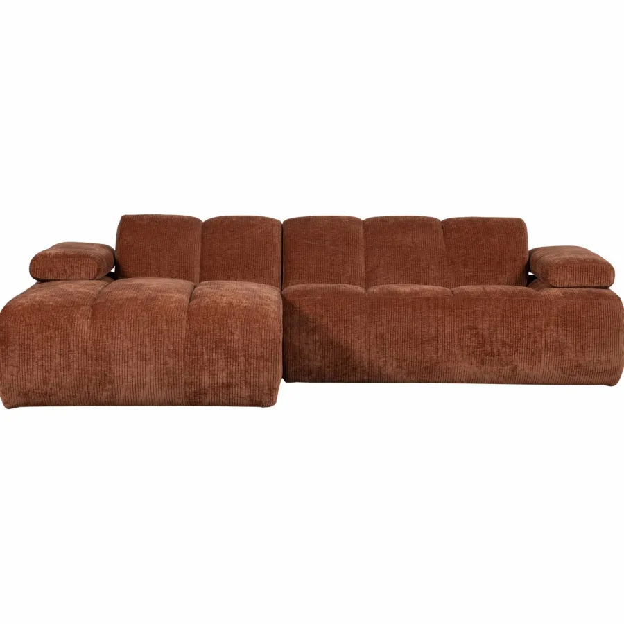 Woood Mojo Chaise Longue Bank Links Geweven Ribstof Roestbruin