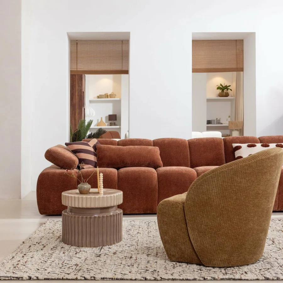 Woood Mojo draaifauteuil geweven ribstof honinggeel Outlet