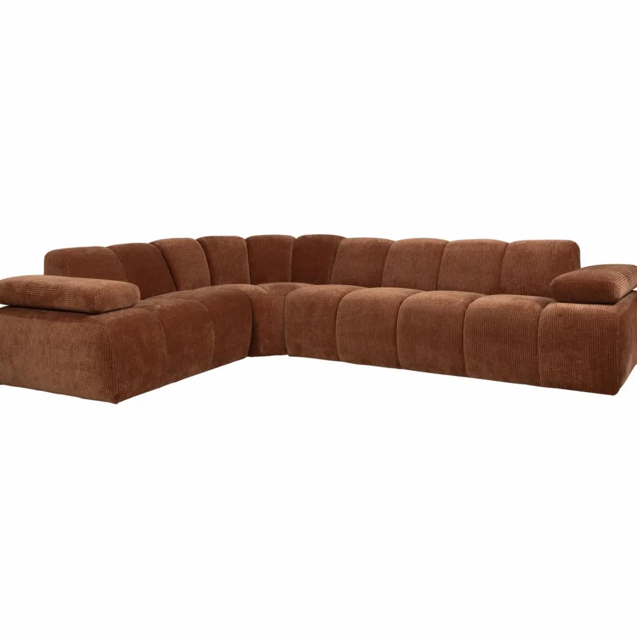 Woood Mojo Hoekbank Links Geweven Ribstof Roestbruin Clearance