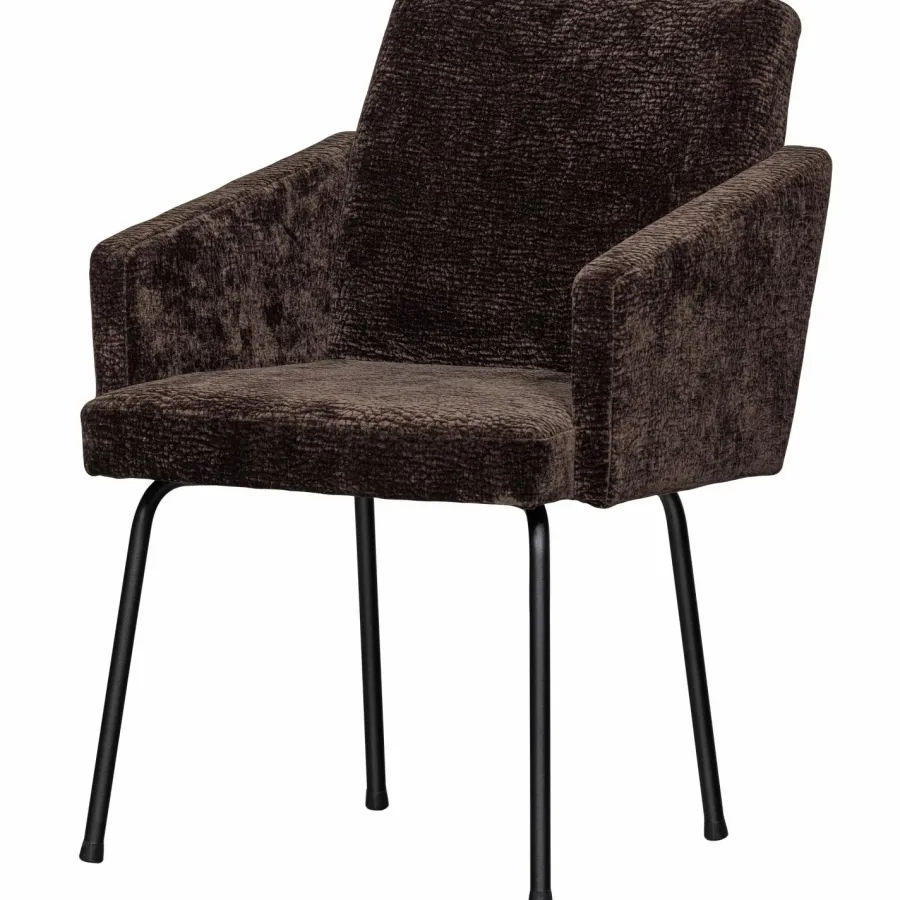 Woood MOUNT eetkamerstoel met armleuning 3D chenille donkerbruin Sale