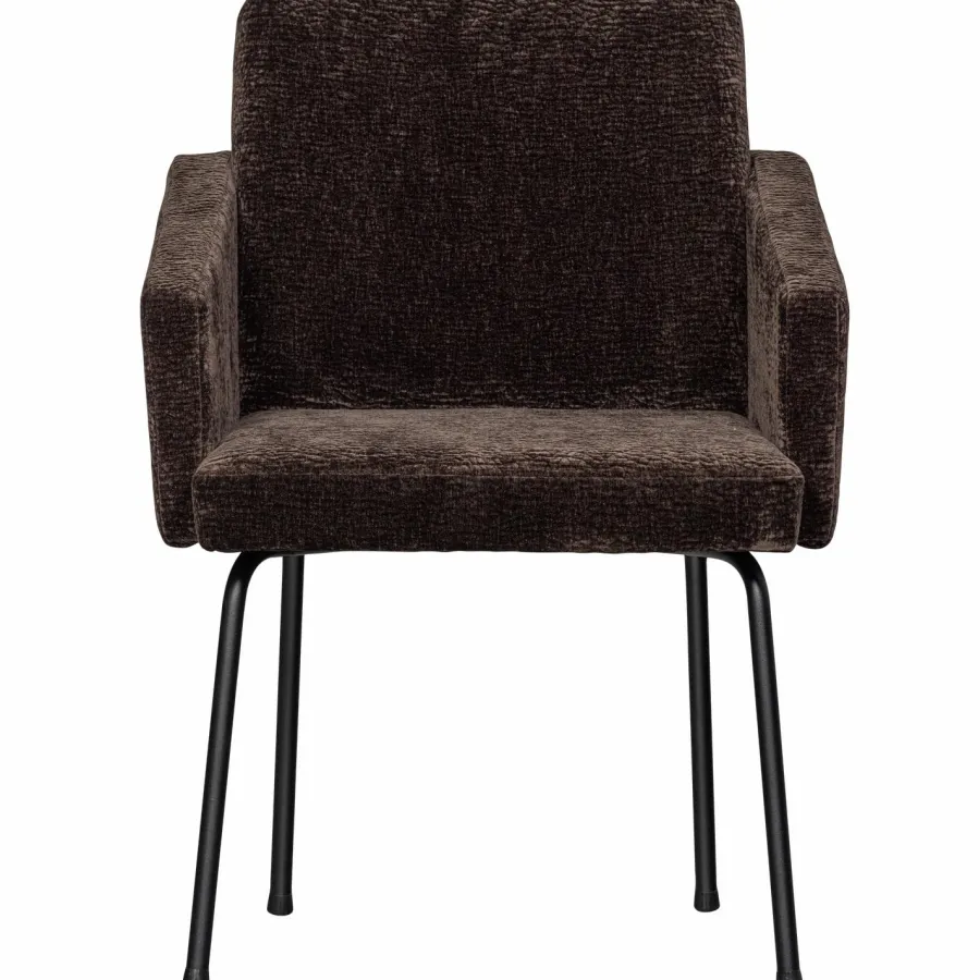 Woood MOUNT eetkamerstoel met armleuning 3D chenille donkerbruin Sale