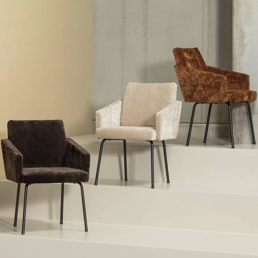 Woood MOUNT eetkamerstoel met armleuning 3D chenille zand Discount