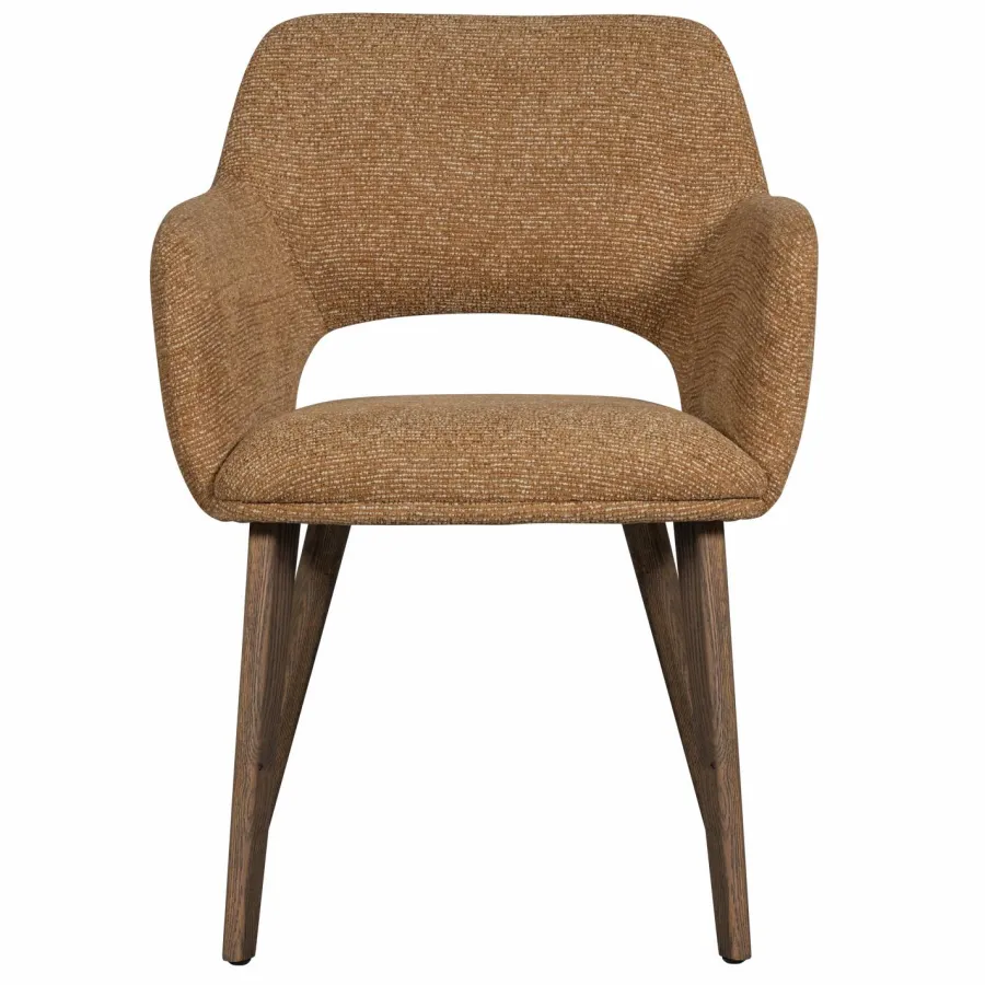 Woood Murat eetkamerstoel geel met houten poot donkerbruin Outlet