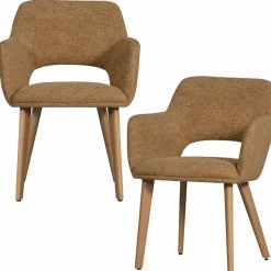 Woood Murat eetkamerstoel geel met houten poot naturel Best
