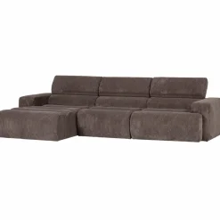 Woood Novi chaise longue bank links ribstof grijsbruin Online