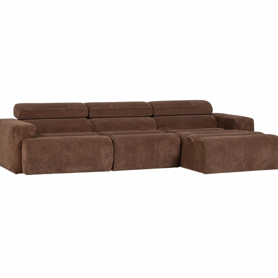 Woood Novi chaise longue bank rechts ribstof mokkabruin Best