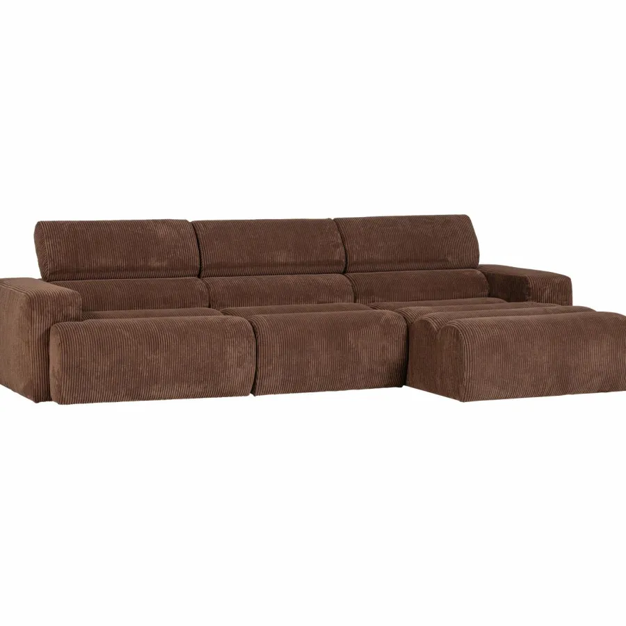 Woood Novi chaise longue bank rechts ribstof mokkabruin Best