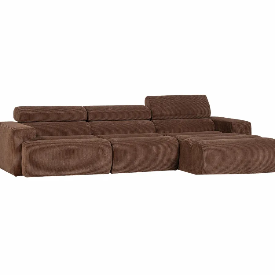 Woood Novi chaise longue bank rechts ribstof mokkabruin Best