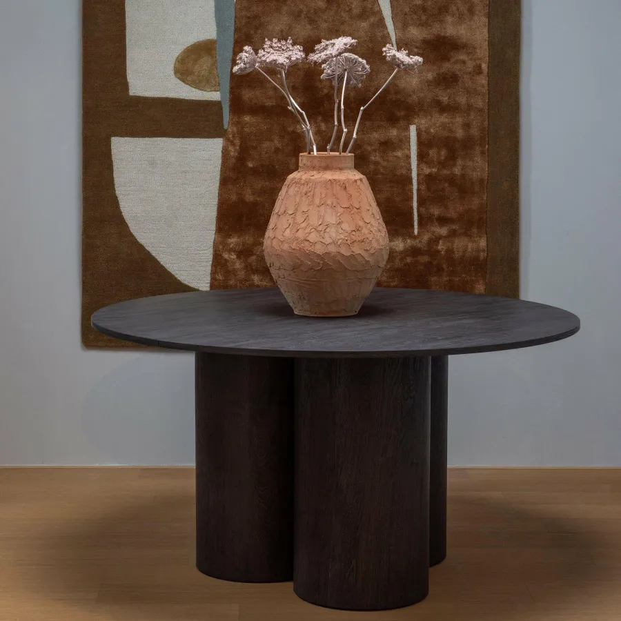 Woood Oona eettafel rond met 3-poot mdf donkerbruin ø140cm Best