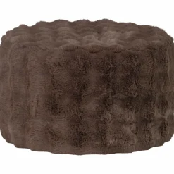 Woood Poef Olven laag fluffy stof bruin New