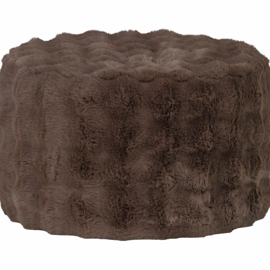 Woood Poef Olven laag fluffy stof bruin New