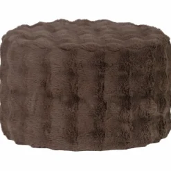 Woood Poef Olven laag fluffy stof bruin New