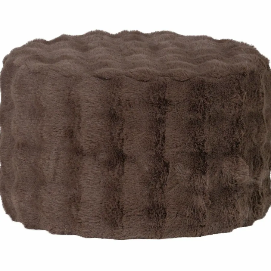 Woood Poef Olven laag fluffy stof bruin New