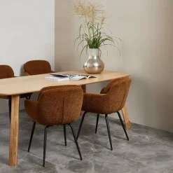 Woood RUNA eetkamerstoel chenille caramel bruin/geel Discount