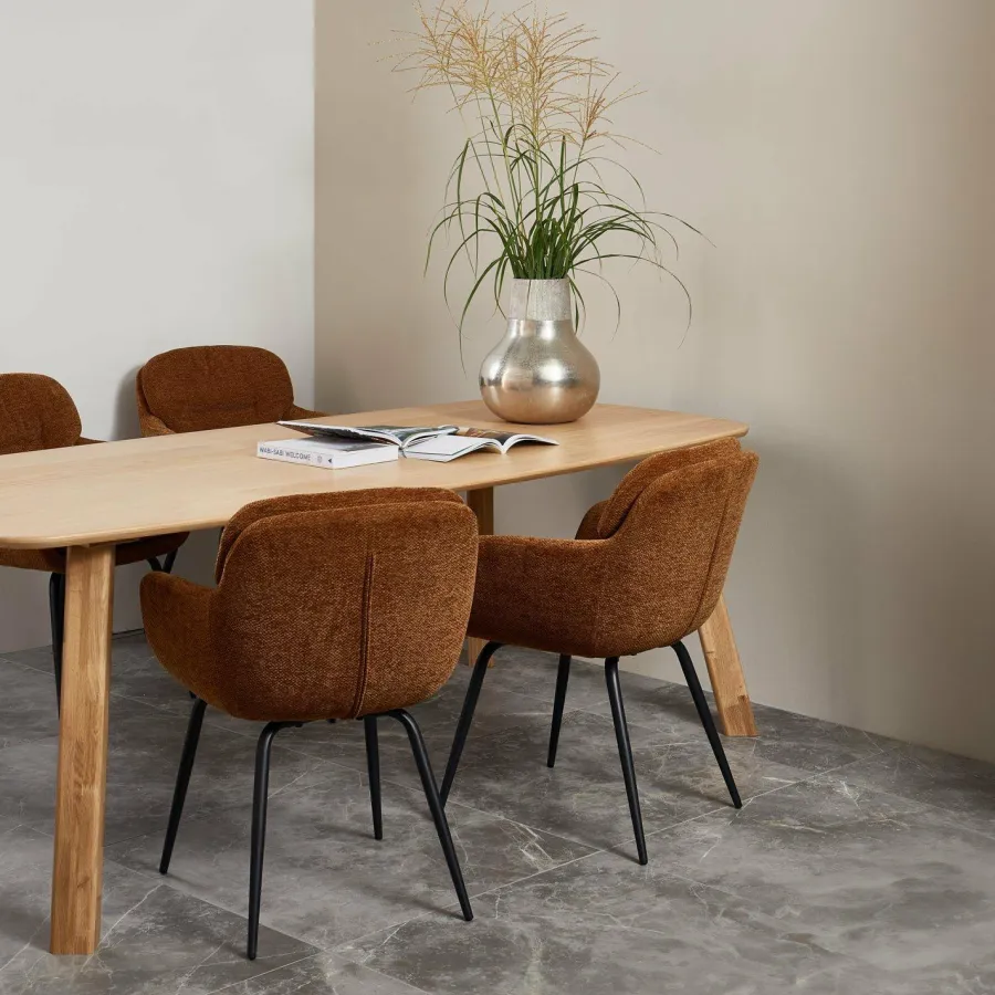 Woood RUNA eetkamerstoel chenille caramel bruin/geel Discount