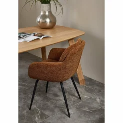 Woood RUNA eetkamerstoel chenille caramel bruin/geel Discount
