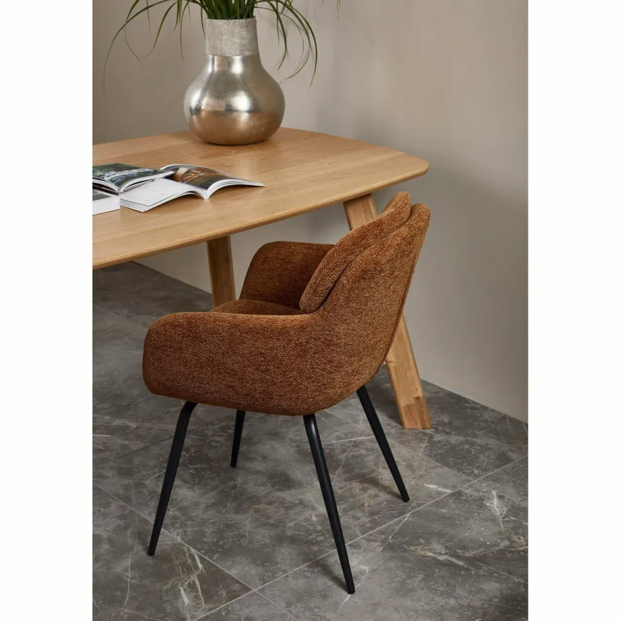Woood RUNA eetkamerstoel chenille caramel bruin/geel Discount