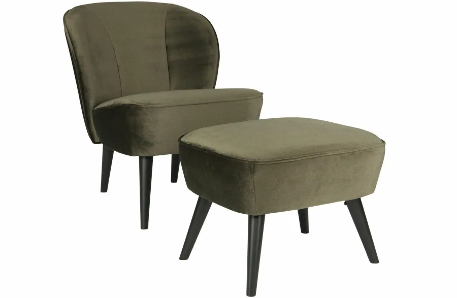 Woood Sara Fauteuil Fluweel Warm Groen Outlet