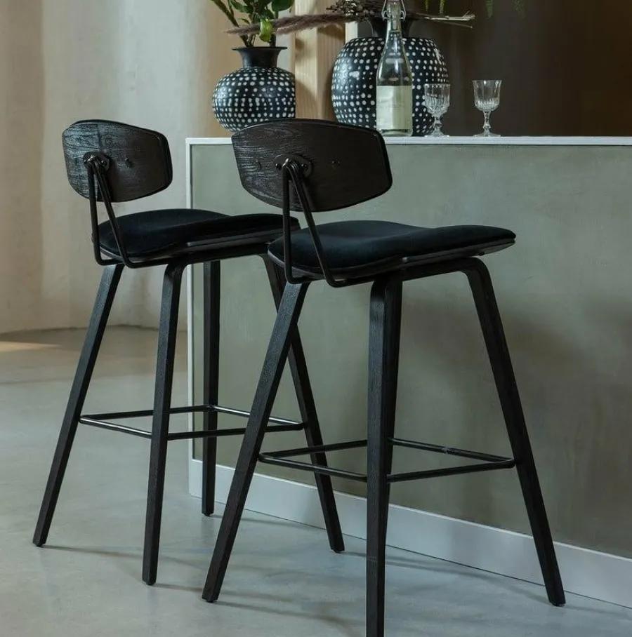 Woood Senn Barstoel Fluweel Zwart Outlet