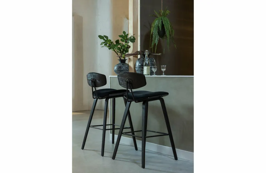 Woood Senn Barstoel Fluweel Zwart Outlet