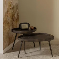 Woood Set van 2 - crude bijzettafels antique bronze Best