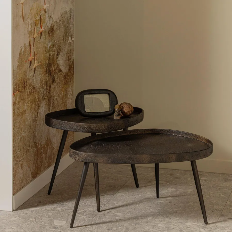 Woood Set van 2 - crude bijzettafels antique bronze Best