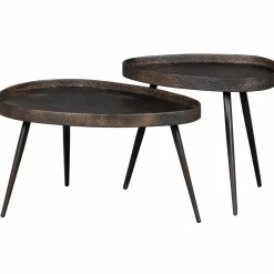 Woood Set van 2 - crude bijzettafels antique bronze Best