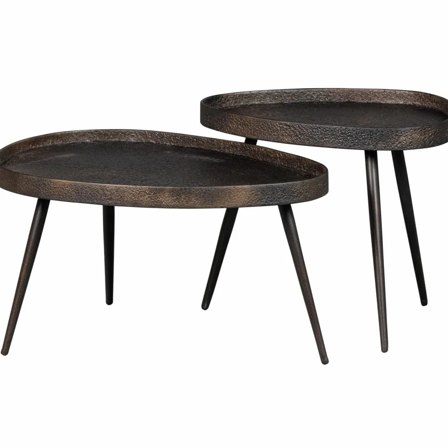 Woood Set van 2 - crude bijzettafels antique bronze Best