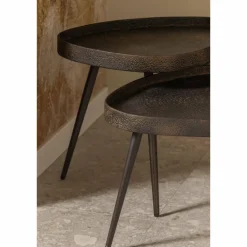 Woood Set van 2 - crude bijzettafels antique bronze Best