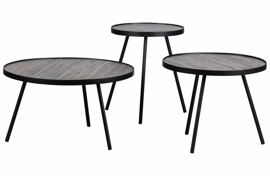 Woood Set van 3 - Lize Bijzettafels Hout/metaal Discount
