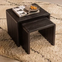 Woood Set van 2 - willa bijzettafels recycled teak zwart New