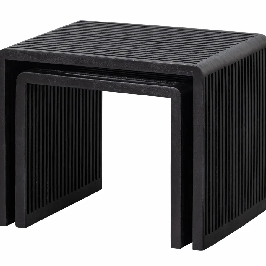 Woood Set van 2 - willa bijzettafels recycled teak zwart New