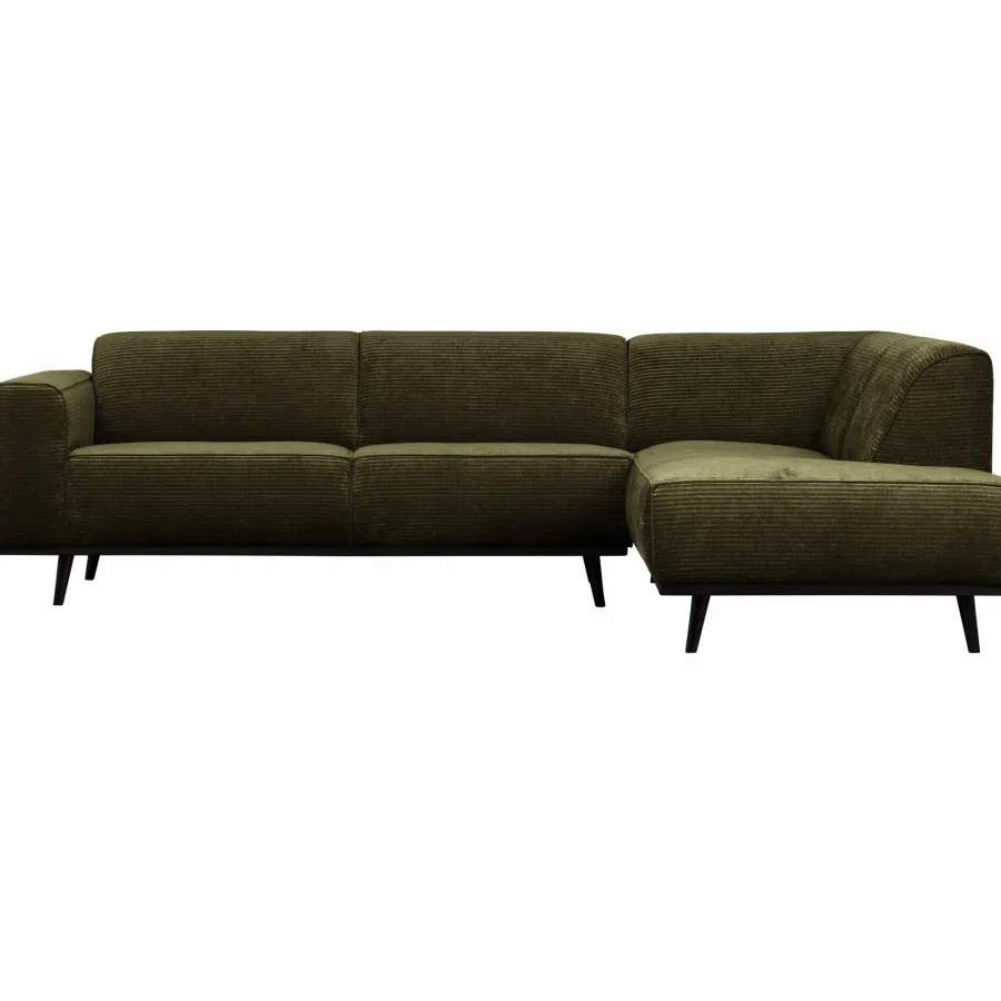Woood Statement hoekbank rechts platte brede rib warm groen Sale