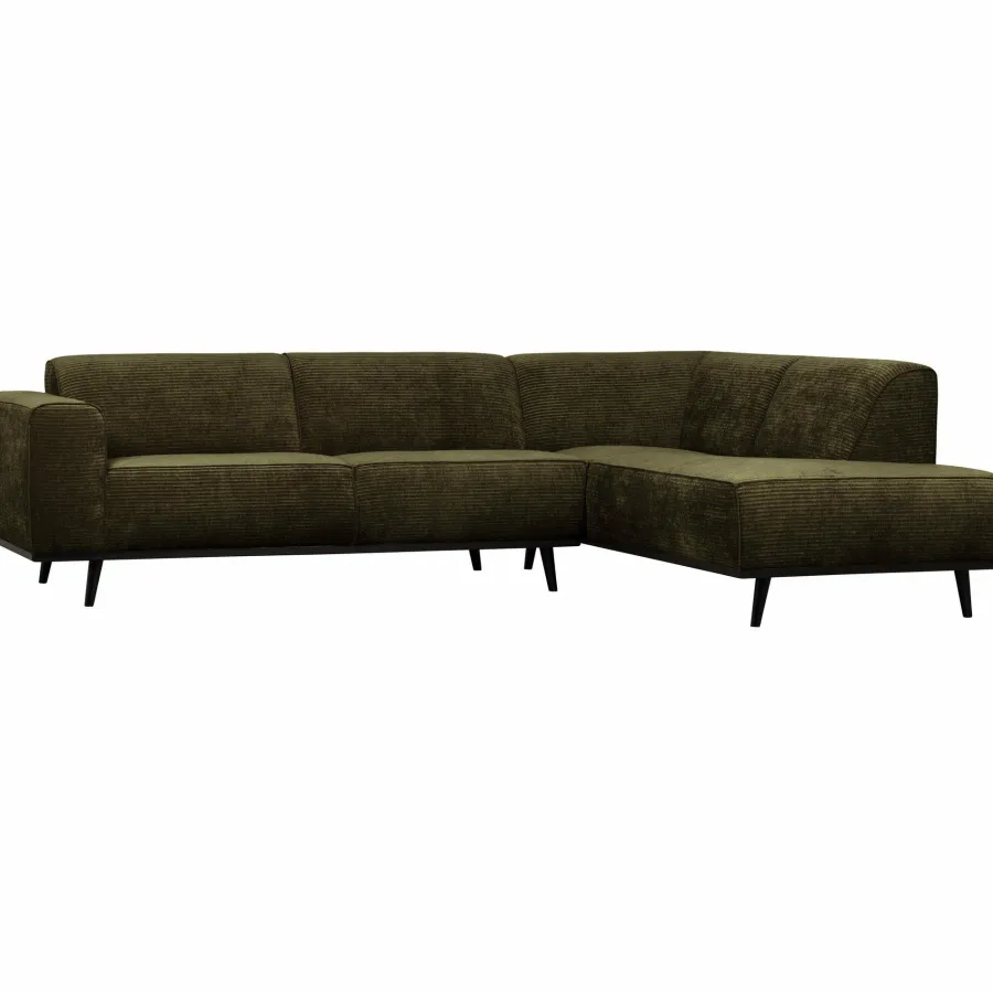 Woood Statement hoekbank rechts platte brede rib warm groen Sale