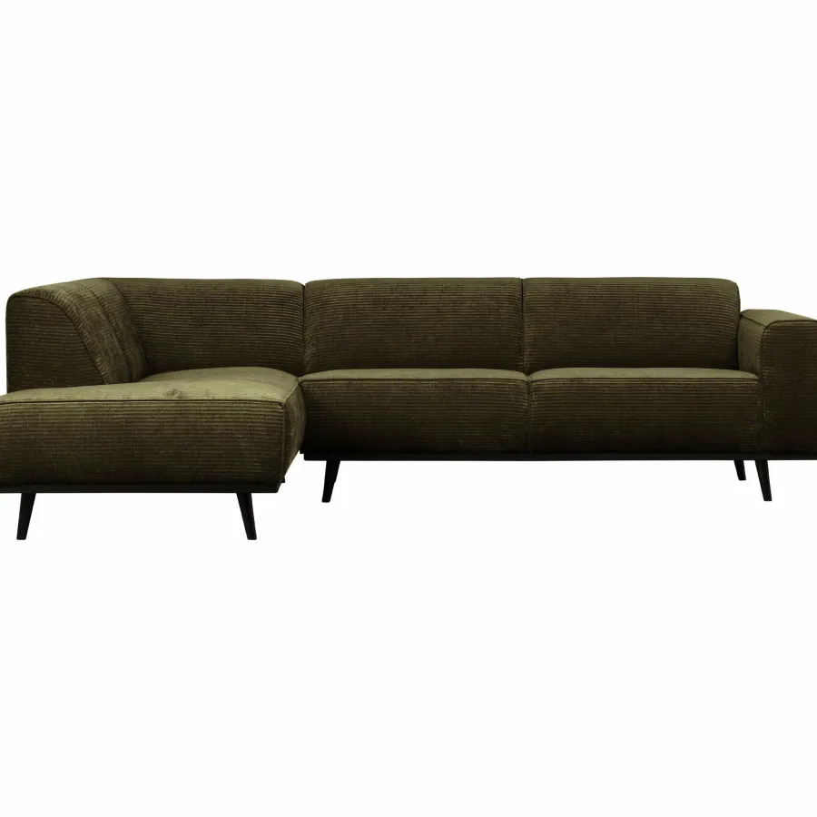 Woood Statement hoekbank links platte brede rib warm groen Outlet