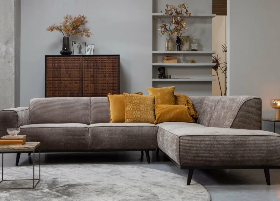 Woood Statement hoekbank rechts platte brede rib taupe New