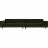 Woood Statement xl 4-zits bank 372 cm platte brede rib warm groen Outlet