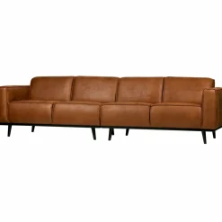 Woood Statement 4-zits bank 280 cm lederlook cognac New