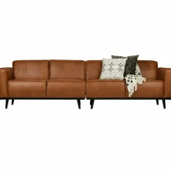 Woood Statement 4-zits bank 280 cm lederlook cognac New