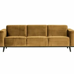 Woood Statement 3-zits bank 230 cm fluweel honing geel